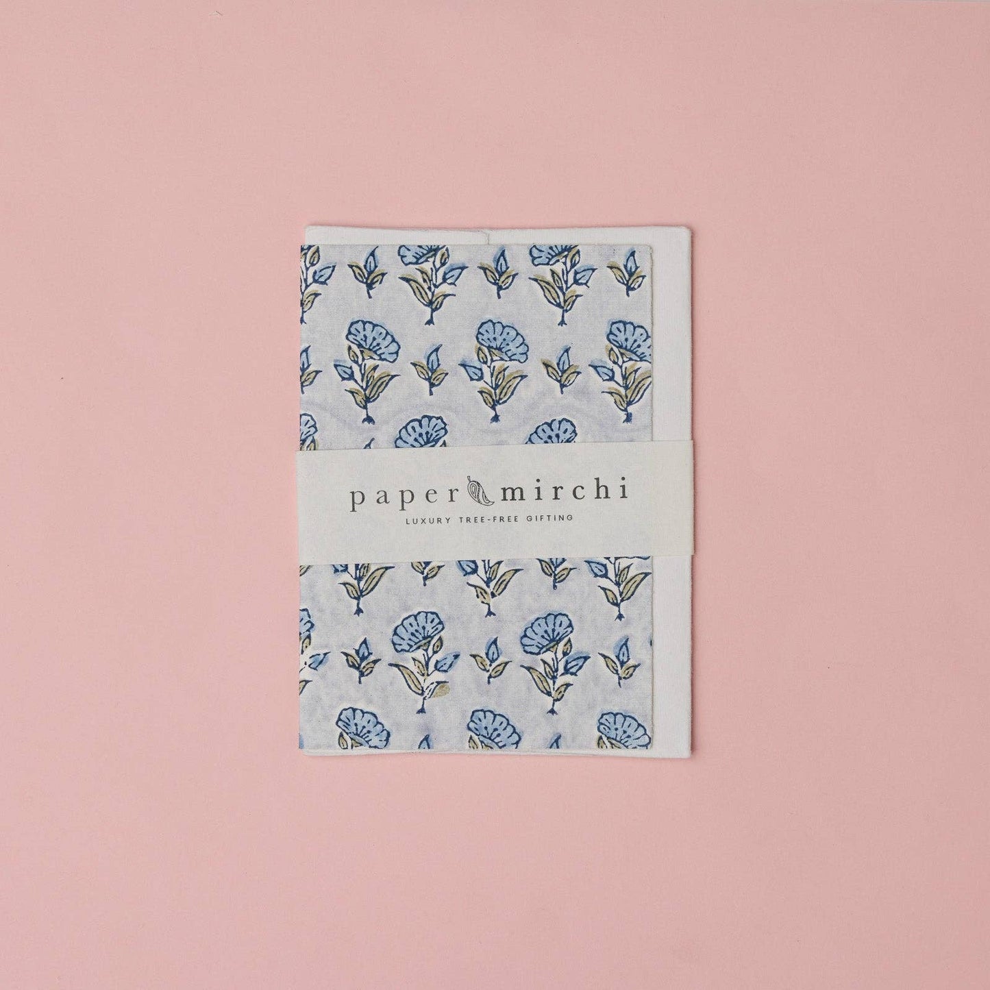 Block Printed Greeting Card - Ditsy Floral Blue Stone