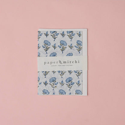 Block Printed Greeting Card - Ditsy Floral Blue Stone