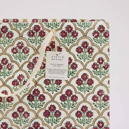 Block Printed Gift Bags (Large) - Cherry