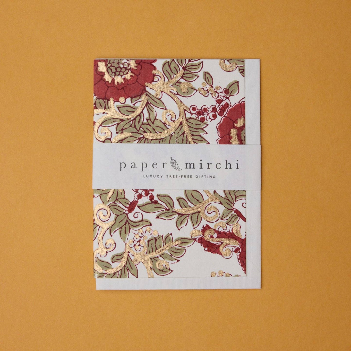 Block Printed Greeting Card - Wild Rose Winter Red