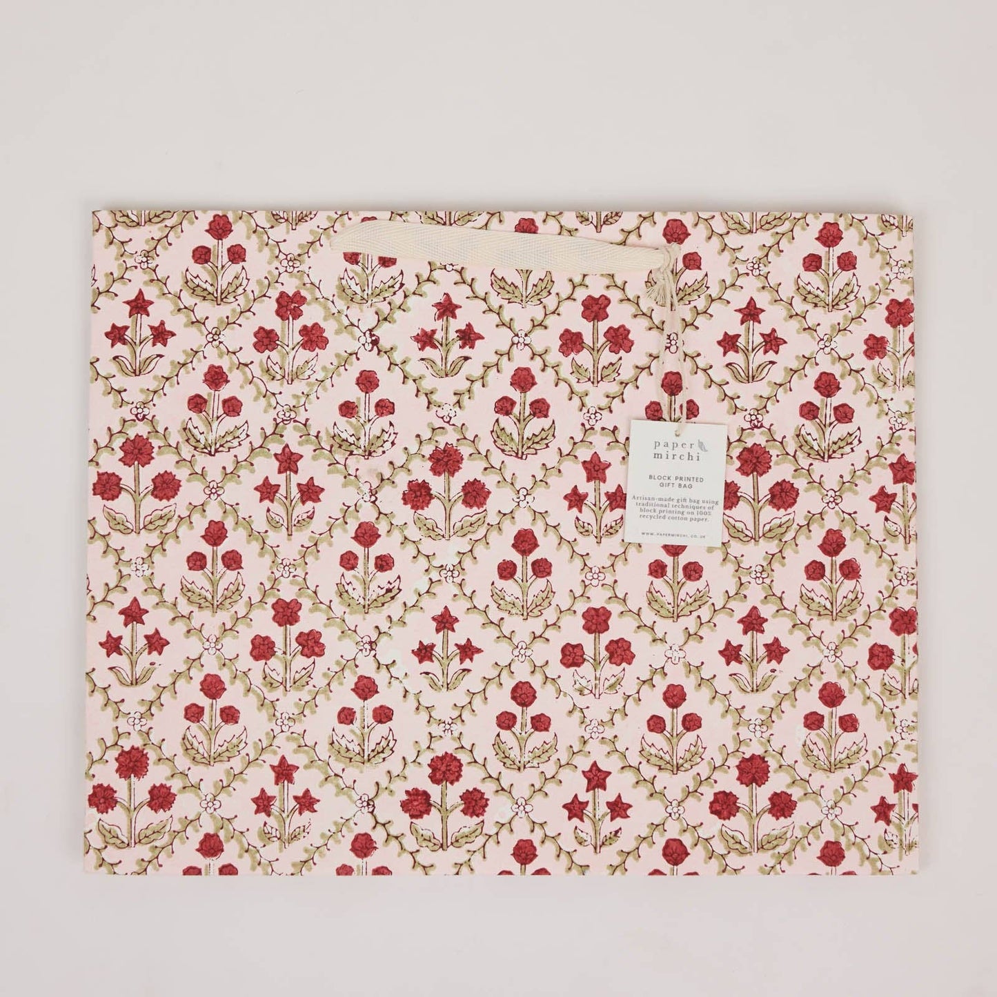Block Printed Gift Bags (Large) - Winter Red