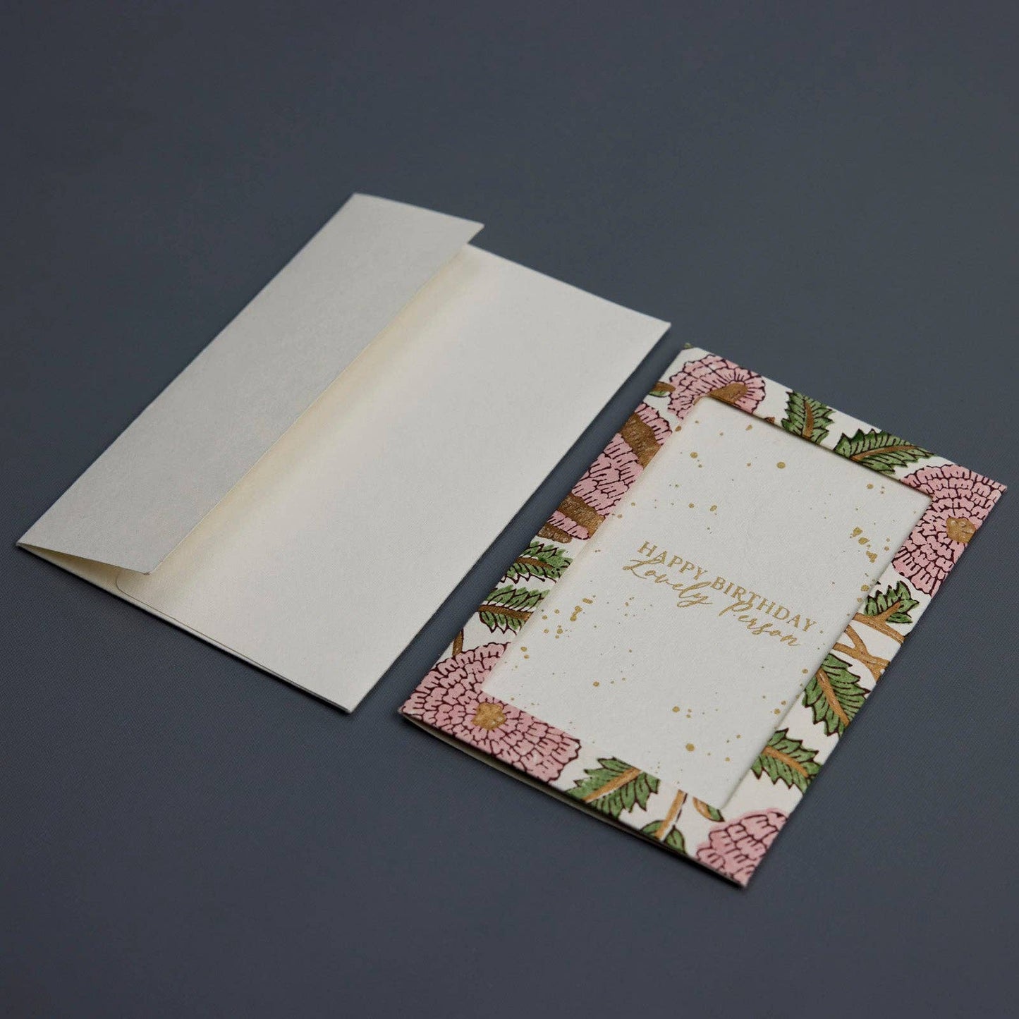 Keepsake Block Printed Greeting Card - Photo frame Marigold Glitz Blush
