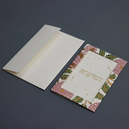 Keepsake Block Printed Greeting Card - Photo frame Marigold Glitz Blush