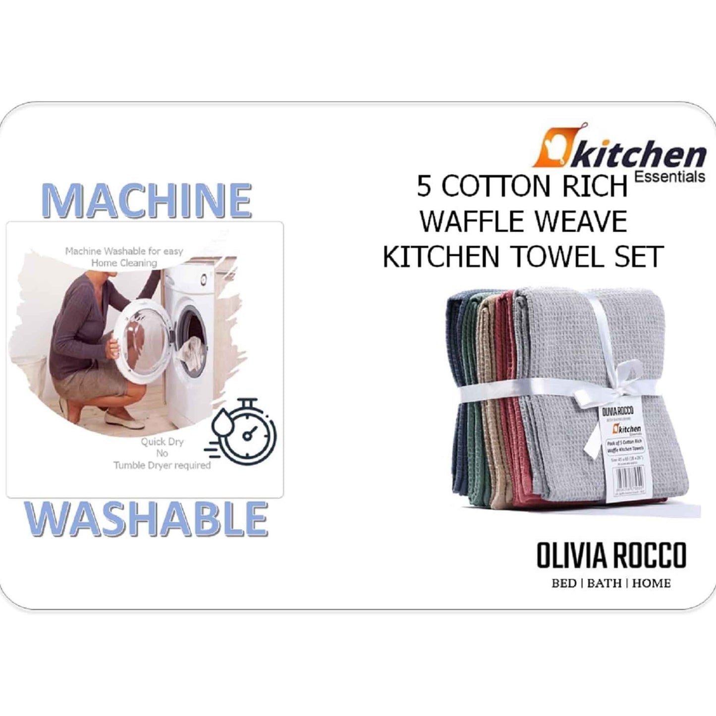 OLIVIA ROCCO 20 Pack Tea Towel Set Waffle Weave 100% Cotton Absorbent Durable Kitchen